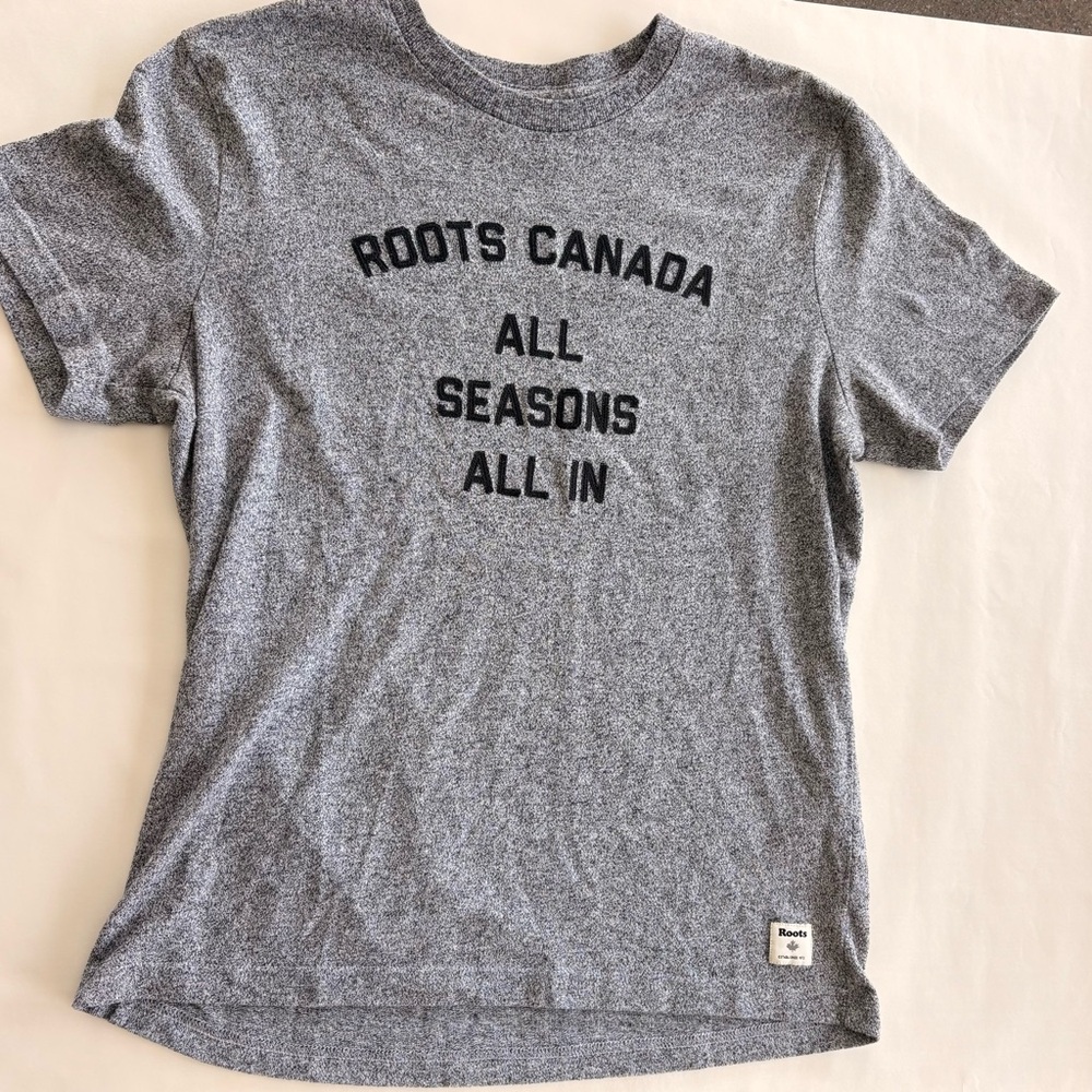 Roots Gray men’s T-Shirt with Black Text